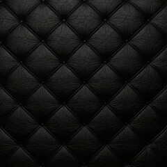 Fototapeta premium Detailed black quilted leather texture featuring a symmetrical tufted diamond pattern with central buttons, showcasing high-resolution grain for upholstery and design applications.