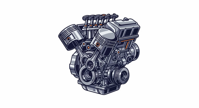 Detailed pixel art illustration of a powerful internal combustion engine with V-twin pistons