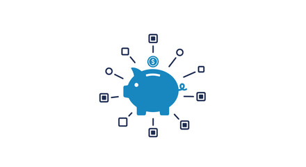 Blue Piggy Bank with Coins. © Sipa