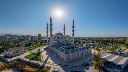 Aerial View of Ornate Mosque of Imam Sarakhsi with Domes and Minarets in Kyrgyzstan © lucky pics