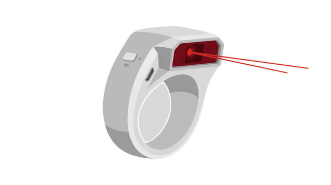 A sleek smart ring with a red laser pointer on transparent background