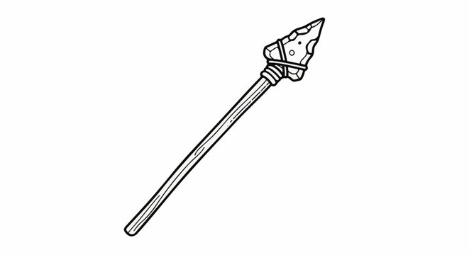 Black and white drawing of an ancient stone-tipped spear