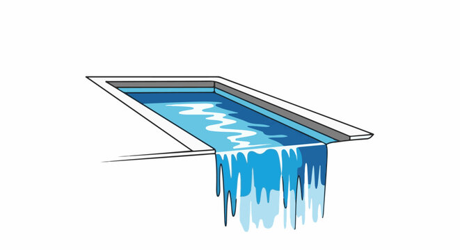A minimalist illustration of an overflowing swimming pool, water cascading down the side