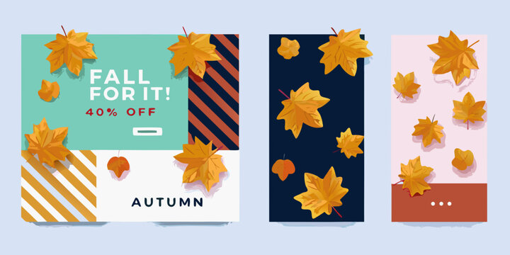 autumn promotional posters with colorful leaves vector fall seasonal marketing discount sale