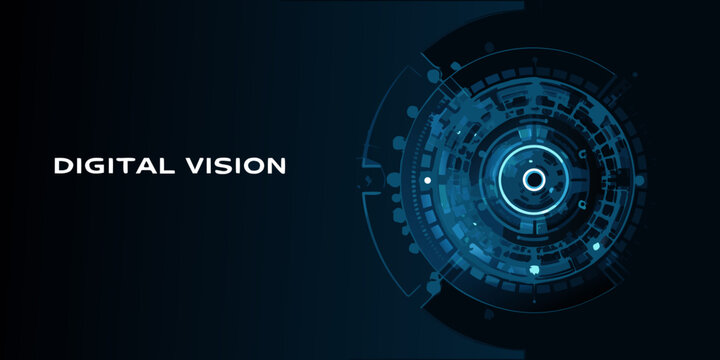 digital vision futuristic circular interface on dark blue background design glowing elements
