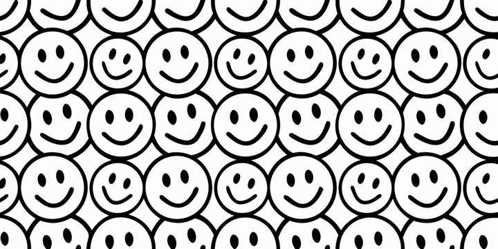 simple black line art smiley faces seamless pattern repeating design graphic illustration