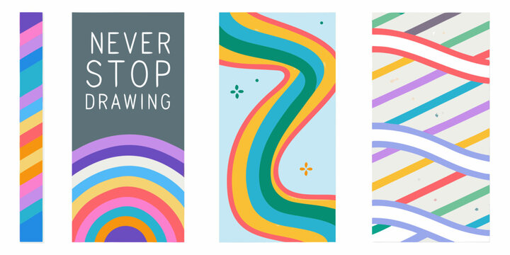 set of four retro style posters featuring smooth colorful designs patterns stripes