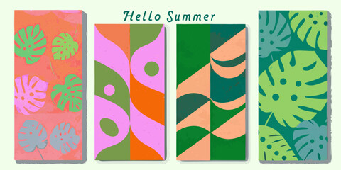 Obraz premium tropical leaf summer cards with vibrant colors bold pattern nature botanical illustration