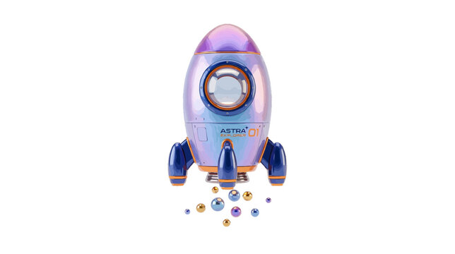 Vector illustration of 3d render of a cute futuristic rocket ship on a transparent background