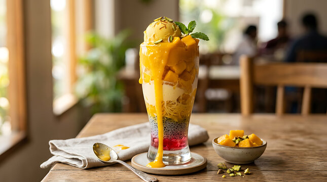 Mango falooda dessert with ice cream