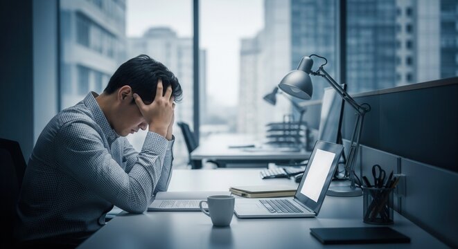 Business Professional Experiencing Severe Stress And Exhaustion In Corporate Office