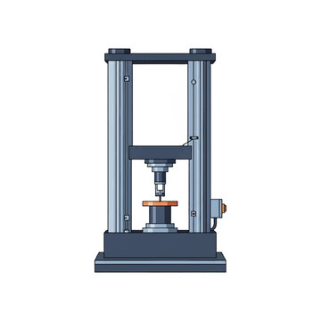 Vector illustration of a dual-column universal testing machine for material stress analysis, featuring a movable crosshead and precision load cell isolated on a white background.
