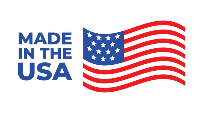 American flag and usa flag tag. Made in usa labels. Patriotic logo or stamp. United states quality product seal
