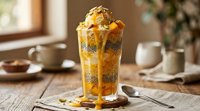 Mango falooda dessert with ice cream