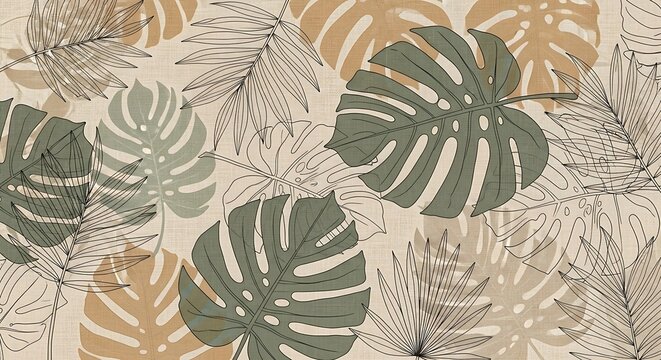 Abstract Tropical Monstera Leaf Pattern Background Design.
