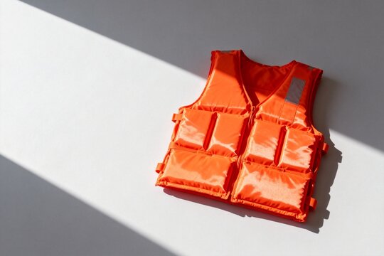 Orange life jacket on white surface
