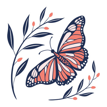 Beautiful butterfly resting on blooming flowers in a colorful garden, spreading natural beauty, peace, and harmony with soft wings and vibrant petals all around. spring garden view
