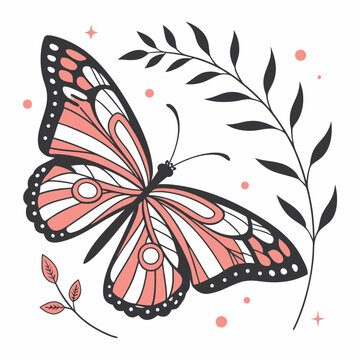 Beautiful butterfly resting on blooming flowers in a colorful garden, spreading natural beauty, peace, and harmony with soft wings and vibrant petals all around. spring garden view
