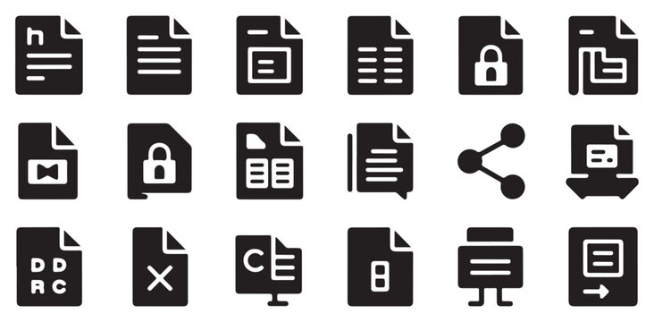 Business file management and document processing glyph icons set for data storage solutions.