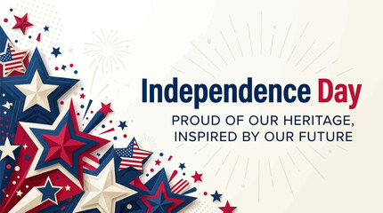 Fototapeta premium Independence day celebration with patriotic stars and text on a beige background