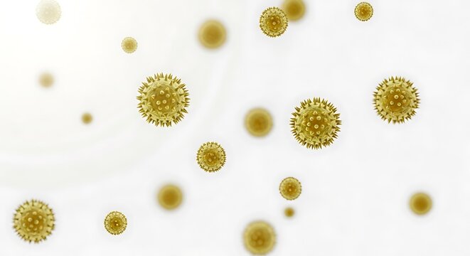 Virus particles on white background floating.