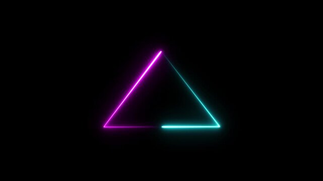 A glowing neon trianglr emits radiant energy in a black background, minimalist visual often seen in loading or progress animations.4k video