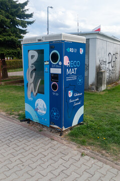 Przeclaw, Poland - May 3, 2026: Przeclaw, Poland - May 3, 2026: Public plastic bottle return machine.