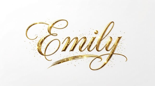 Emily name in sparkling gold script with light effects