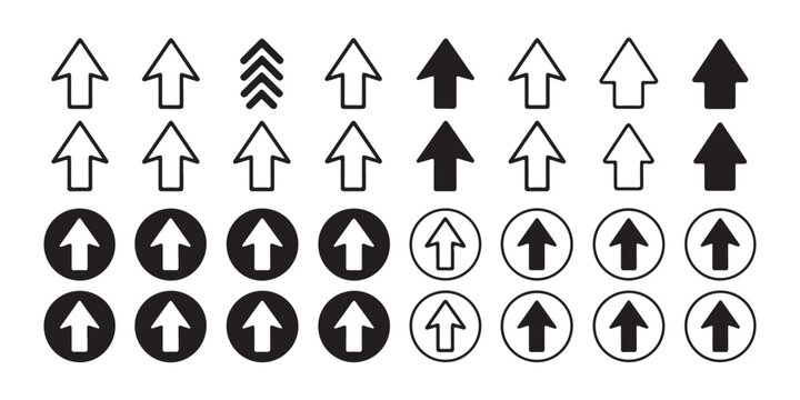 Universal up arrow vector symbols for interface design and web navigation button elements.