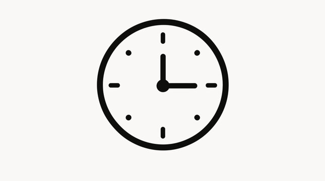 Simple black and white of a clock face showing three o'clock