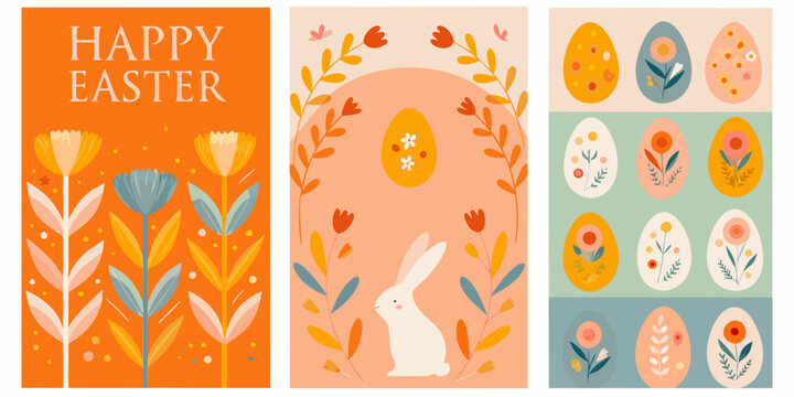 Floral ornament and easter egg pattern vector greeting card design
