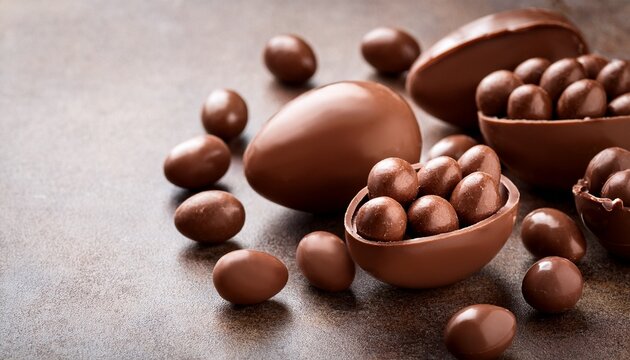 Easter Chocolate Eggs Stone Background