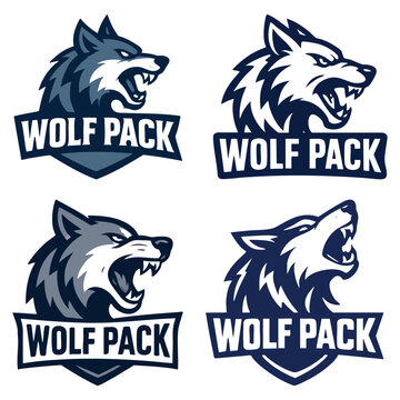 Wolf pack mascot logo set aggressive wolf head designs for sports teams