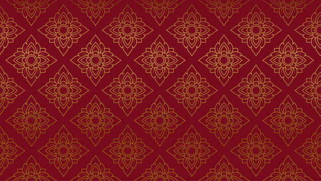 Red and Gold Thai Floral Monogram Seamless Pattern Background for Luxury Wallpaper Textile Packaging and Branding