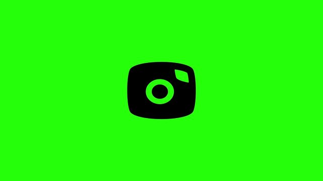 High quality 4K horizontal motion graphic of a classic digital compact camera icon bouncing on screen view. Dynamic popup asset representing photography hobby media or user snapshot profiles