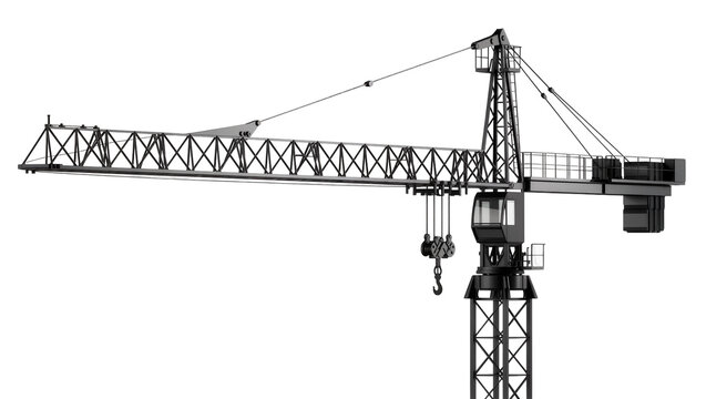 Construction tower crane with hook and cabin