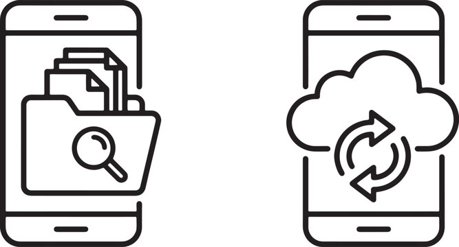 Art & Illustration, Mobile file folder directory search and cloud storage upload backup icon vector. Smartphone document sync layout illustration.