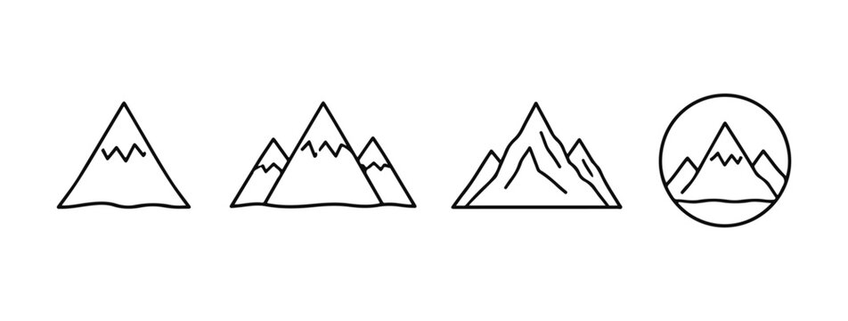 Mountains icons set. Vector set of line icons