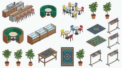 Naklejka premium Isometric CAD Furniture and Interior Design Elements Collection