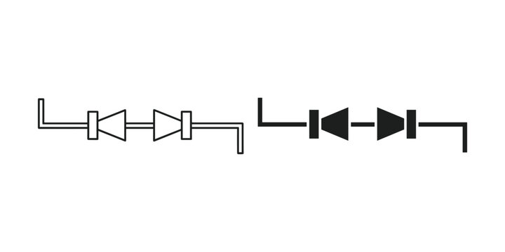 Electrical Diode Symbol Pair in Outline and Solid Form on White Background for Technical Diagrams