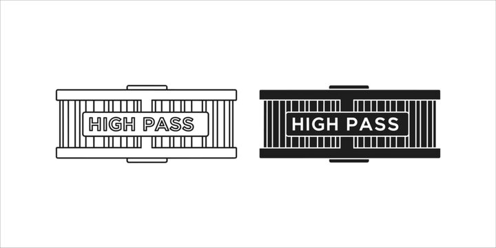 Audio equalizer graphic with high pass filter label in white and black outlines on a clean background