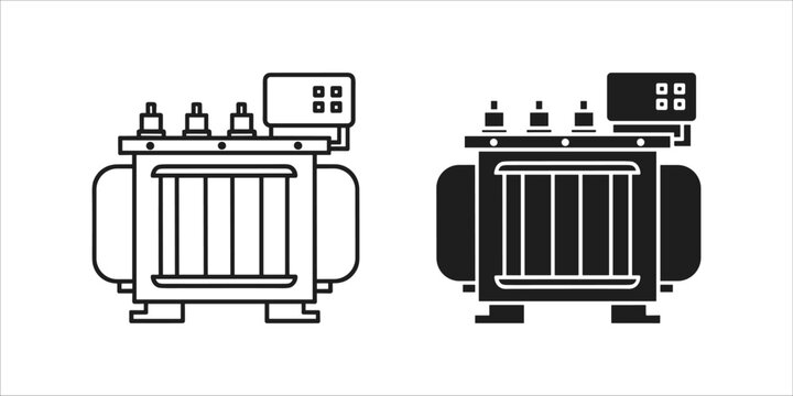Electrical transformer outline and solid silhouette against white background for industrial design concepts
