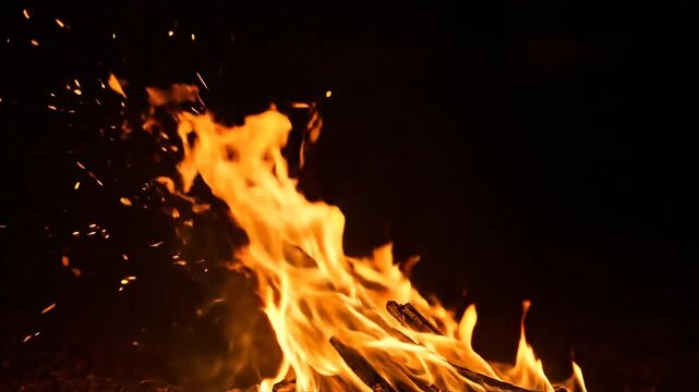 Vibrant orange flames burning brightly in darkness.