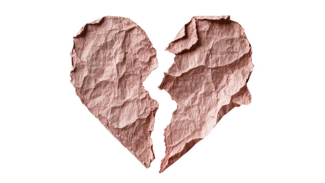 Cracked paper heart shape, torn in two pieces