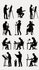 Fototapeta premium Creative Professionals Silhouette Collection – Artists, Musicians, Singers, Writers, Designers and Architects Vector Set
