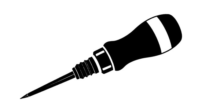 Minimal black silhouette icon, simple flat vector, bold black shape, no, no shading illustration of a professional awl tool for leathercraft and woodworking on a, flat icon style