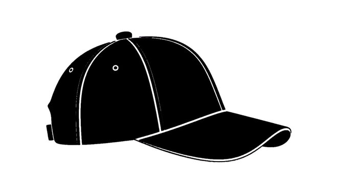 Minimal black silhouette icon, simple flat vector, bold black shape, no, no shading black baseball cap silhouette on a, flat icon style