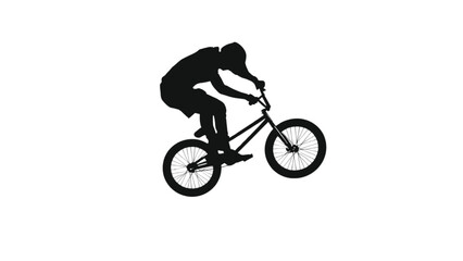 Fototapeta premium Bicyclist silhouette performs a mid-air jump on a trick bike to demonstrate extreme sports energy.