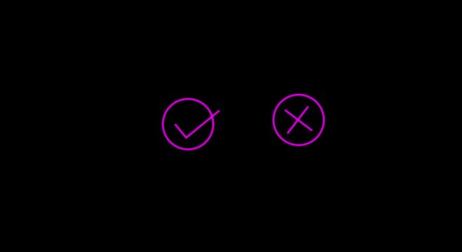 Minimalist purple checkmark and circle icon on black background an inside a circular outline positioned next