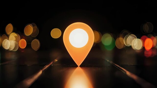 Glowing Map Pin Location Marker Night.